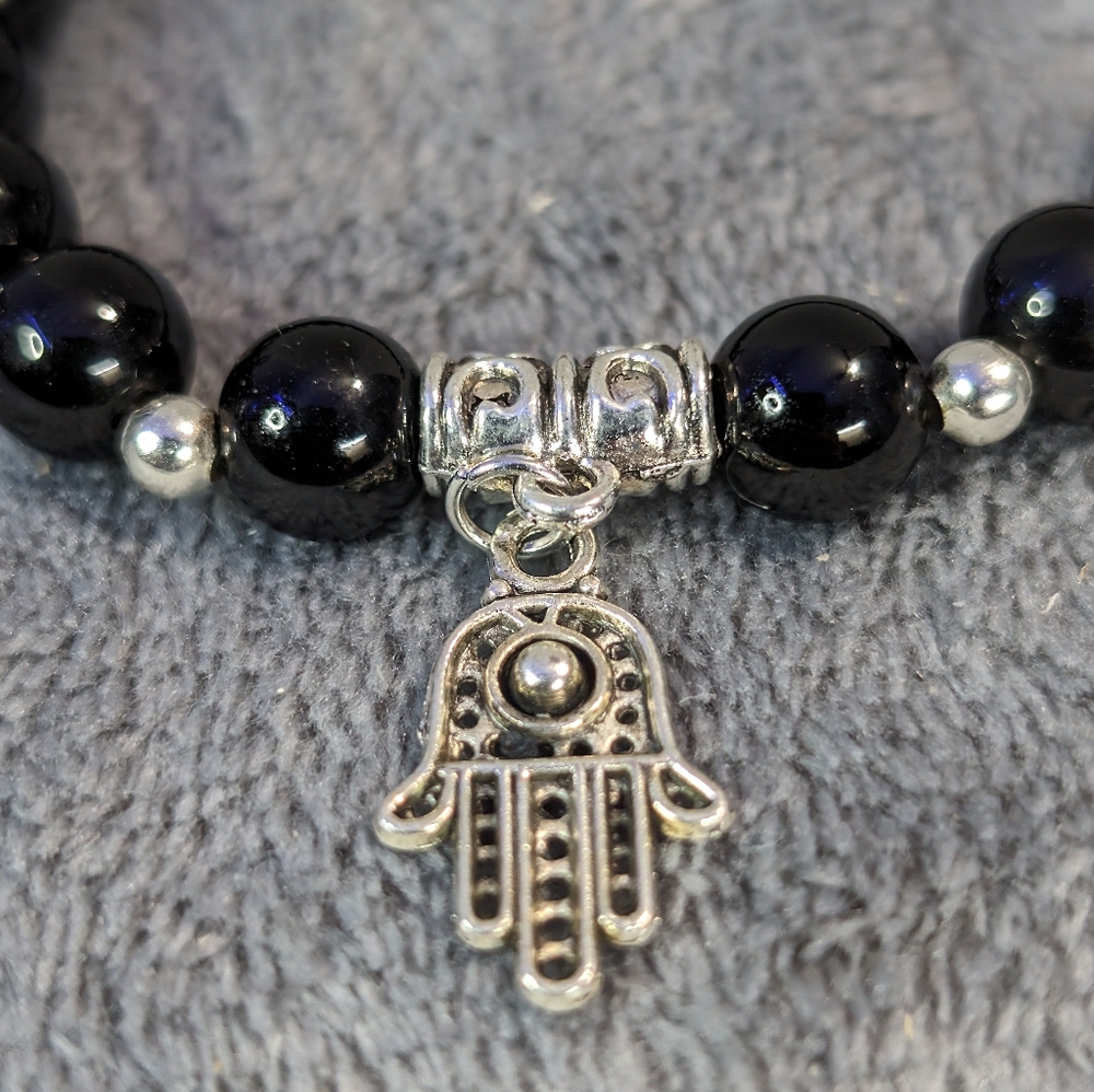 Black Obsidian Hamsa Hand Bracelet